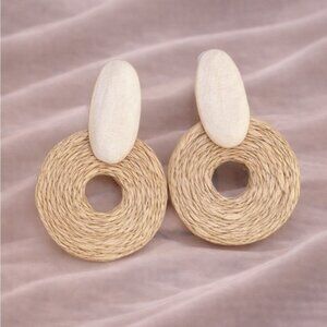 Selina Boho Raffia Rattan Drop Earrings